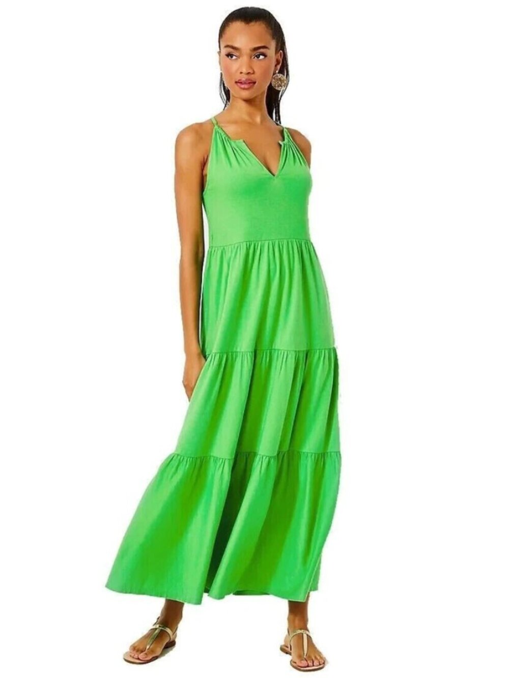 Lilly Pulitzer Maribella Halter Maxi Dress Gecko Green Ruffle Sleeveless NWD XS